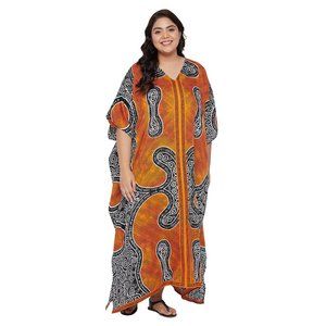Gypsie Blu Full Length Brown Tribal Kaftan Polyester Maxi Dress Beach Cover Up